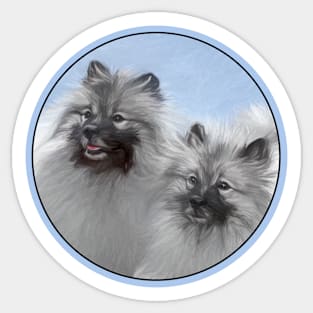 Keeshond Pair of Kees Painting Original Animal Art Sticker